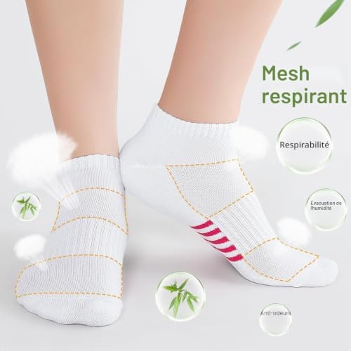 Chaussettes Basses en Bambou Femme 6/12 Paires, Chaussettes de Sport Running Respirantes et Rembourrées, Socquettes Courte Colorées et Anti Transpiration, Cadeaux Femme Ete
