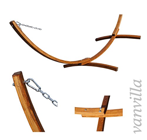vanvilla Hängematte mit Gestell aus Lärche BAROS 360cm x 120cm, braune Hängematte, verzinkte Stahlteile, Holz Teakfarben, Hängemattengestell Holz – Bild 3