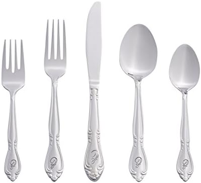RiverRidge 5417-843-Z Rose 46 Piece Monogrammed Flatware Set, Letter Z, No size, Silver