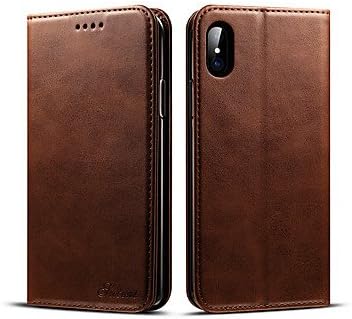For iPhone X iPhone 8 iPhone 8 Plus Case Cover Wallet Card Holder with Stand Flip Full Body Case Solid Color Hard PU Leather for Apple ( Color : Brown , Compatible Models : IPhone 8 Plus )