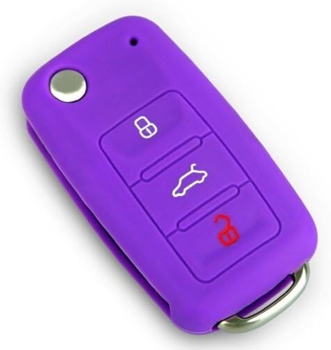 2 Pack VW SKODA SEAT 3 Buttons Silicone Car Key Protection Case / Car Key Cover / Fob Holder(Purple)