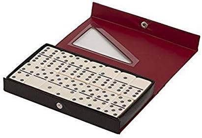 Double Six Jumbo Dominoes Set of 28 Black Case/Ivory Tiles (2-Pack)