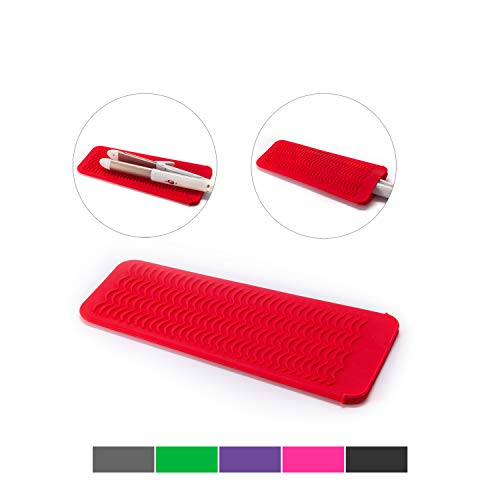 ZAXOP Resistant Silicone Mat Pouch for Flat Iron, Curling Iron,Hot Hair Tools (Red)