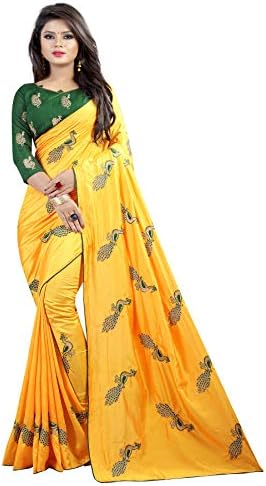 shiroya brothers Women's Silk Embroidered Saree with Blouse Piece (Peacock_Multicolour)