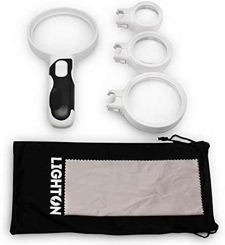 LED Magnifying Glass with Light by LightOn With 4 Interchangeable Lenses 2.5x 5x 10x & 16x Magnification Power Perfect for Maps Detailed Repair Senior Reading Jewelry Flowers & Insects Coins and More!