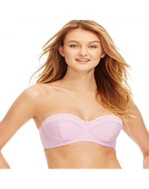 Jessica Simpson Seersucker Underwire Bandeau Bikini Top Women's Swimsuit Ligh...