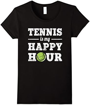 Women's Love Tennis Shirt:Tennis Is My Happy Hour Funny Gift T-Shirt XL Black