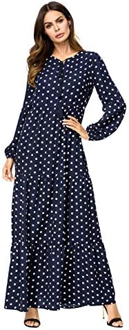 Yuntown Women Muslim Long Sleeve Maxi Dress - Plus Size Wave Point Loose Robe