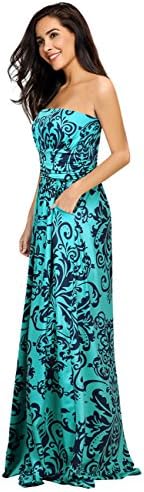 Leadingstar Women Strapless Maxi Vintage Floral Print Graceful Party Long Dress
