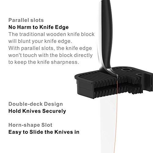 KITCHENDAO XL Universal Knife Block Holder without Knives, with Slots for Scissors and Sharpening Rod, Detachable for Easy Cleaning, Space Saving Slotless Kitchen Knives Storage for Kitchen Counter