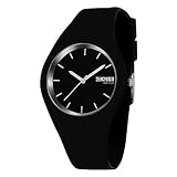 Sports Unisex Fashion Casual Wrist Analog Quartz Compass Water Resistant Simple Watch with 43mm Case, Silicone Strap - Black