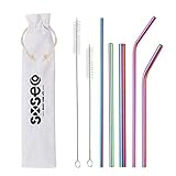 Metal Straws, Reusable Drinking Straws, 5 Pcs SXSECO Full Variety Stainless Steel Straws with Wide Smoothie Straw for 20oz 30oz 40oz Yeti RTIC SIC Ozark Trail Tumblers Starbucks Cup