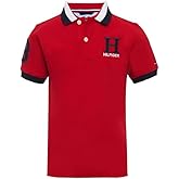 Tommy Hilfiger Boys Short Sleeve Premium Pique Polo Shirt, Button Closure, Soft & Comfortable