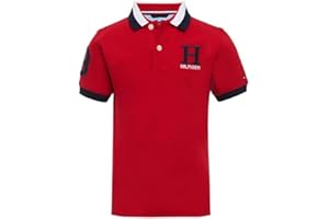 Tommy Hilfiger Boys Short Sleeve Premium Pique Polo Shirt, Button Closure, Soft & Comfortable