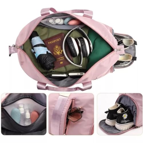 Bolsa Mala de Mão Feminina Grande Transversal Viagem Espaçosa 10 Kg Bordo Rigida Zíper Academia Necessaire Passeio Espaçosa (Rosa)