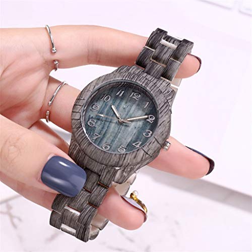 Men's Wooden Wood Watch Analog Quartz Day Date Bamboo Movement Watches with Case Luxury (D)