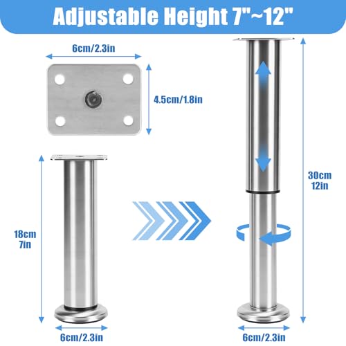 Set of 4 Adjustable Stainless Steel Furniture Legs, Table Legs, Bed Legs, Bathroom Furniture Feet for TV Cabinet, Sofa, Chair, Bathroom (18-30 cm)