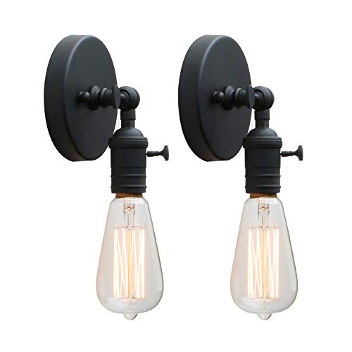 Permo Set of 2 Minimalist Single Socket Wall Sconce Lighting with On/Off Switch (Black)