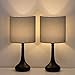 HAITRAL Bedside Table Lamps - Modern Desk Lamps Set of 2 for Bedroom, Office, College Dorm with Metal Base & Fabric Lamp Shade HT-BTL09-15X2 - Gray