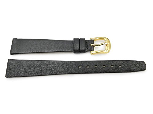 15mm Genuine Leather Black Ladies Smooth Flat Watch Strap