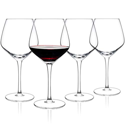 Luxbe - Crystal Wine Glasses 21-ounce, Set of 4 - Large Handcrafted Red or White Wine Glass - 100% Lead Free Crystal Glass - Professional Wine Tasting - Burgundy - Pinot Noir - Bordeaux - 650ml
