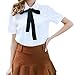 XWDA Women's Chiffon Peter Pan Collar Short Long Sleeve Bowknot Button Shirt Blouse