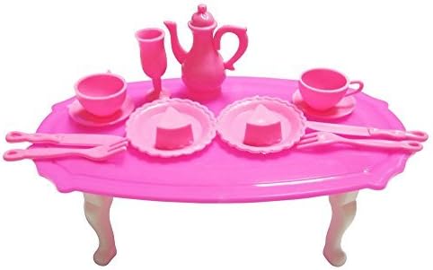 LittleKelly 13 Pcs Barbie Sized Tableware Playset Kitchen Set Cooking Kitchenware - Pink
