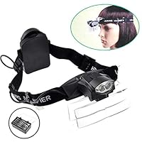 Lighted Head Magnifier Glasses Headset with Led Light Magnifying Head Lamp Headband Loupe Visor Hands-free for Watch Repair Reading Eyelash Hobby Crafts Sewing,1.0X to 6.0X, 5 Lenses