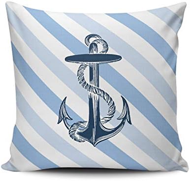WULIHUA Throw Pillow Cases Sofa Cushion Cover Home Decoration Blue and White Vintage Anchor Beach House Square Custom Pillowcase Size 22X22 Inches Simple and Elegant Double Sides Printed