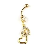 Lowpricenice(TM)Double Heart Belly Dangle Clear Navel Bar Gold Dangle Body Piercings
