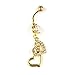 Lowpricenice(TM)Double Heart Belly Dangle Clear Navel Bar Gold Dangle Body Piercings