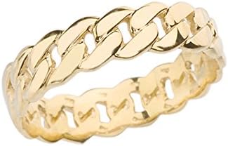 10K Yellow Gold 5mm Wide Cuban Link Chain Band Celtic Fashion or Wedding Ring - Size 7-1/4