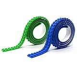 Self-adhesive Silicone Building Blocks Tape Baseplate Bricks Base Plates for Lego Block Construction Toys Wall Decoration, Easy Cutting Roll Strips (2 studs, Blue+Green)