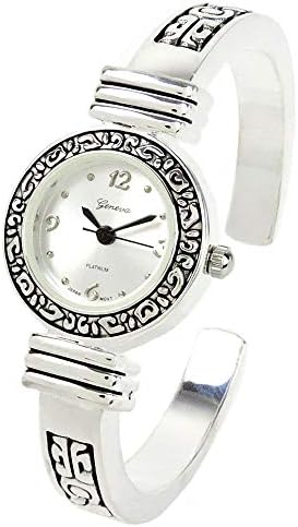 Geneva Platinum Wavy Face Ladies Bangle Watch Silver Small Size Oval Face Geneva Women main image 2