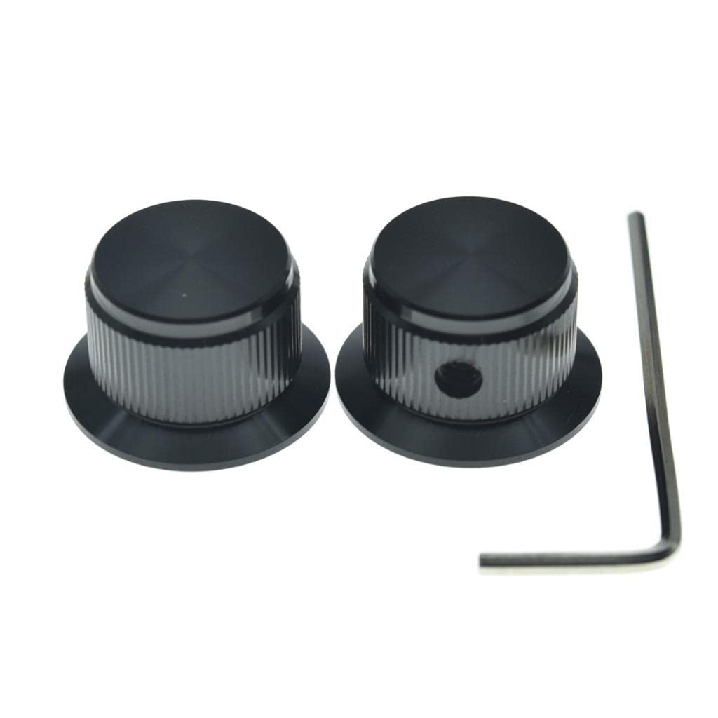 2-Pack Set Screw Style Aluminium Potentiometer Knobs 1/4" Universal Top Hat Knobs Bell Volume Tone Control Knobs for Guitar/Bass/AMPS/Preamps Black