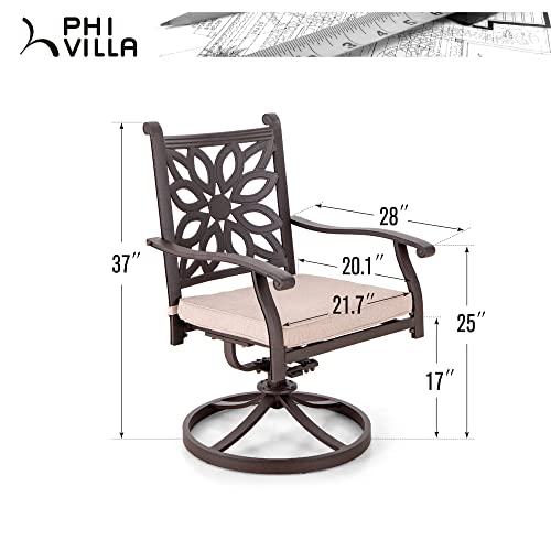 PHI VILLA Outdoor Swivel Chairs with Cushion Set of 2, Cast Aluminum Extra Wide Patio Dining