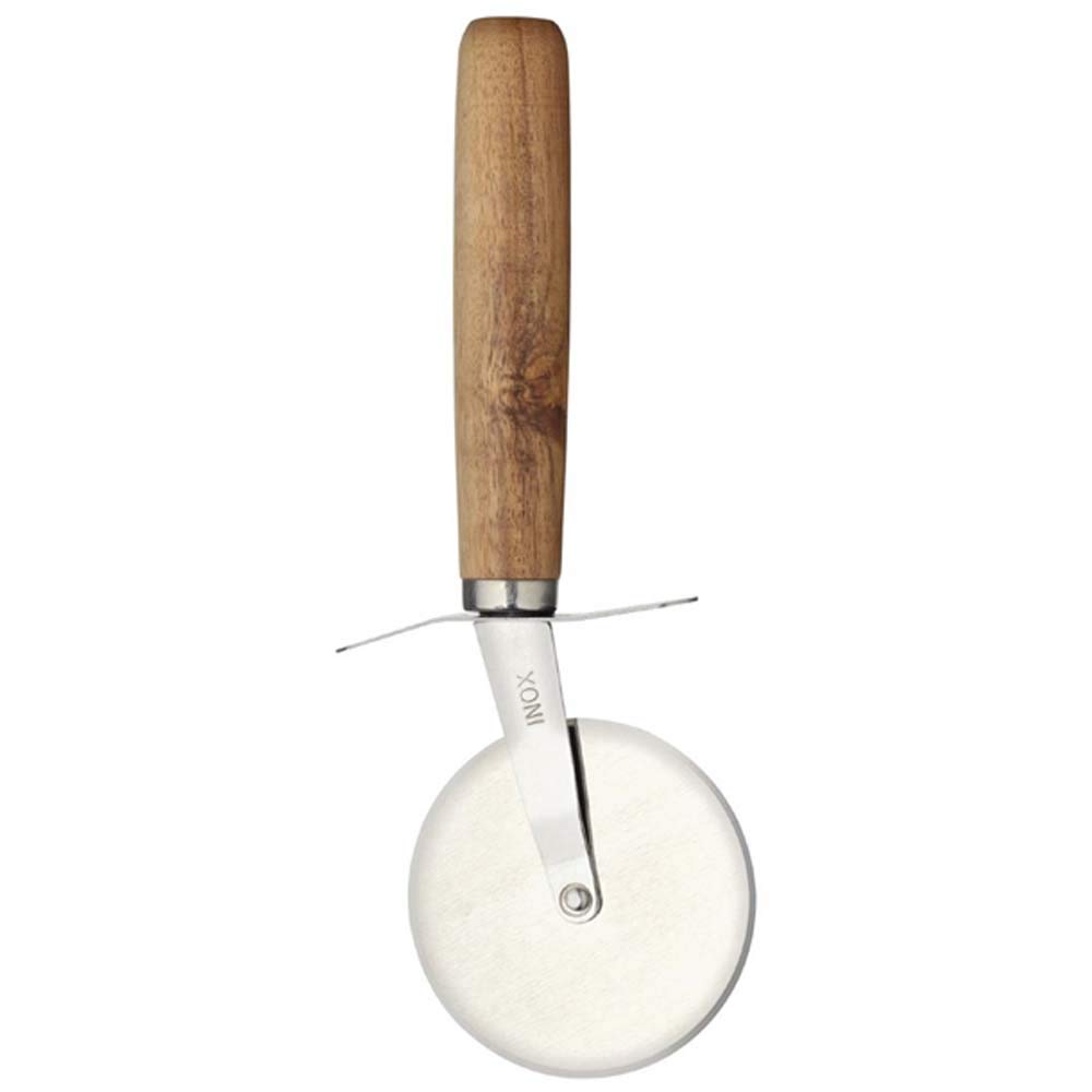KitchenCraft World of Flavours Pizza Cutter Wheel with Hand Carved Wooden Handle, Stainless Steel, 19.5cm (7.5'')