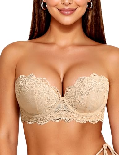 Upushall Strapless Push Up Bra Lace Heavily
