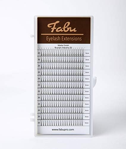 2D Russian Volume Eyelash Extensions, C Curl 0.10mm thickness, FABU (Single Length Per Tray - 9mm) 12 rows, 240 Premade fans for Professional-Use