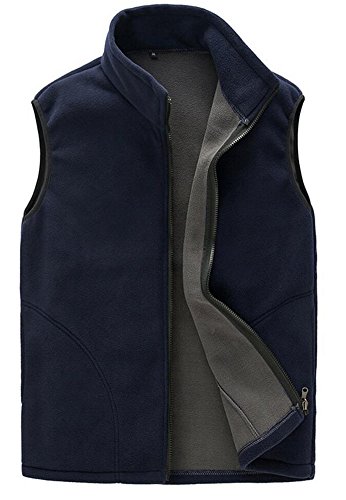 Vocni Mens Mountain Full Zip Fleece Casual Jacket Zipper Vest Navy Blue X-Large