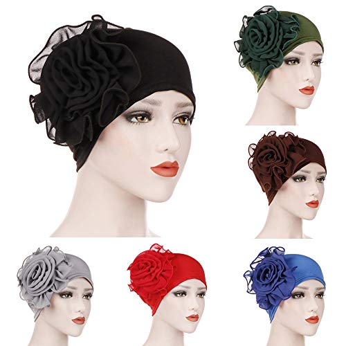 Nacome Chemo Caps Cancer Hats for Women,Ruffle Chemo Turban Headband Scarf Beanie Cap Hat for Cancer Patient (Coffee)