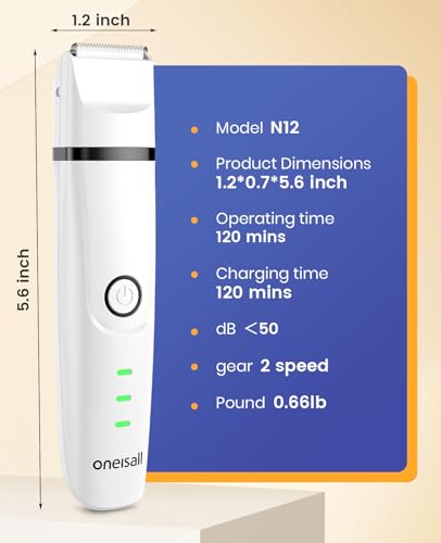 oneisall 4 in 1 Quiet Dog Cat Hair Clipper Rechargeable Clipper with 4 Multifunctional Full Body Trimmer Heads