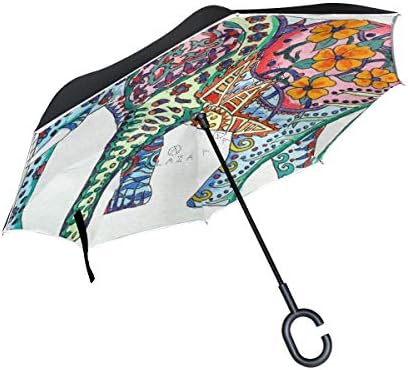 Reverse Umbrella Watercolor Elephant Inverted Umbrella Reversible for Golf Car Travel Rain Outdoor Black