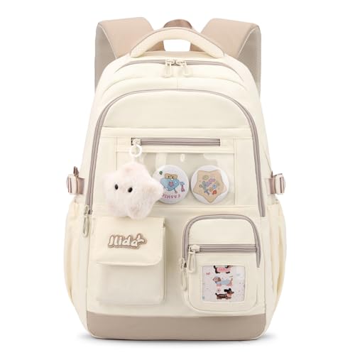 Tanou Girls Backpack, Large Capacity School Bag Teenager School Bags Waterproof Polyester Fashion School Bags with Star Pendant for Primary School and College