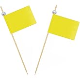 JAVD yellow Toothpick flag, Fruit Cheese Markers Flags Small Mini Stick Cupcake Toppers yellow Blank Toothpick Flags,The toothpick is topped with white pearls yellow Toothpick Flags
