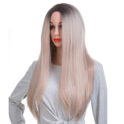 70cm Womens Straight Long Blonde Wigs, Ombre Ash Brown And Platimum Blonde Mixed Color Hair Wigs For Women, 28inch Long Dirty Blonde Wig (Dirty Blonde) - Thumbnail 2