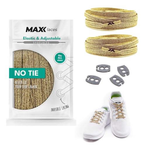 Maxxlaces Flat elastic laces with adjustable tension in different colours, shoe straps without bandages, comfortable shoe straps, easy to use, fits any shoe, Gold