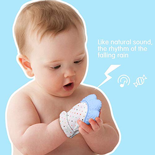 Huifen Baby Soothing Teething Mitten, Self-Soothing Pain Relief Mitt Stimulating Teether Toy, Original Silicone Teether Mitten Glove for Babies, Toddlers, Infants, Boy and Girl (2Pack, Blue)