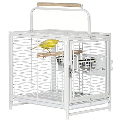 PawHut 19" Travel Bird Cage Parrot Carrier with Handle Wooden Perch for