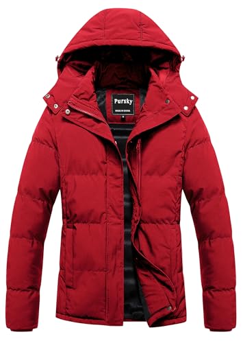 Pursky Womens Puffer Coat Winter Jacket Red 2XL